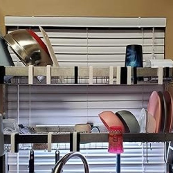 Over Sink Dish Drying Rack, Adjustable Tier Large